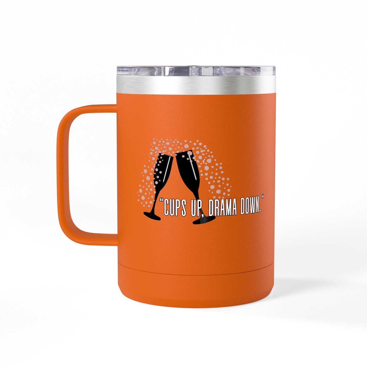 Celebratory Coffee Mug Tumbler, Cheers Gift for Friends, 15oz Drinkware for Parties, Birthdays, Wedding, Fun Gatherings