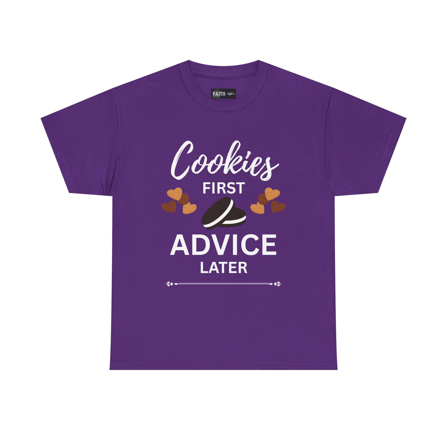 Cookies First Advice Later Unisex Tee, Funny Foodie Shirt, Cookie Lover Gift, Sweet Humor Top, Casual Unisex Cotton Tee