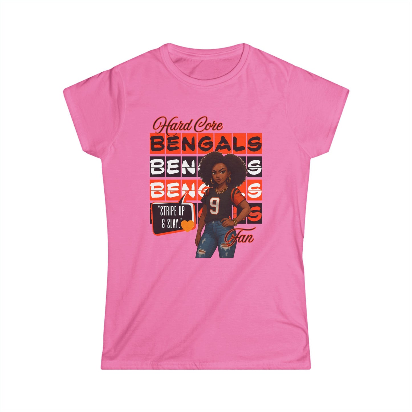 Hardcore Bengals Fan Women's Softstyle Tee, Game Day Shirt, Sports Apparel, Gift for Football Fans, Team Spirit Wear