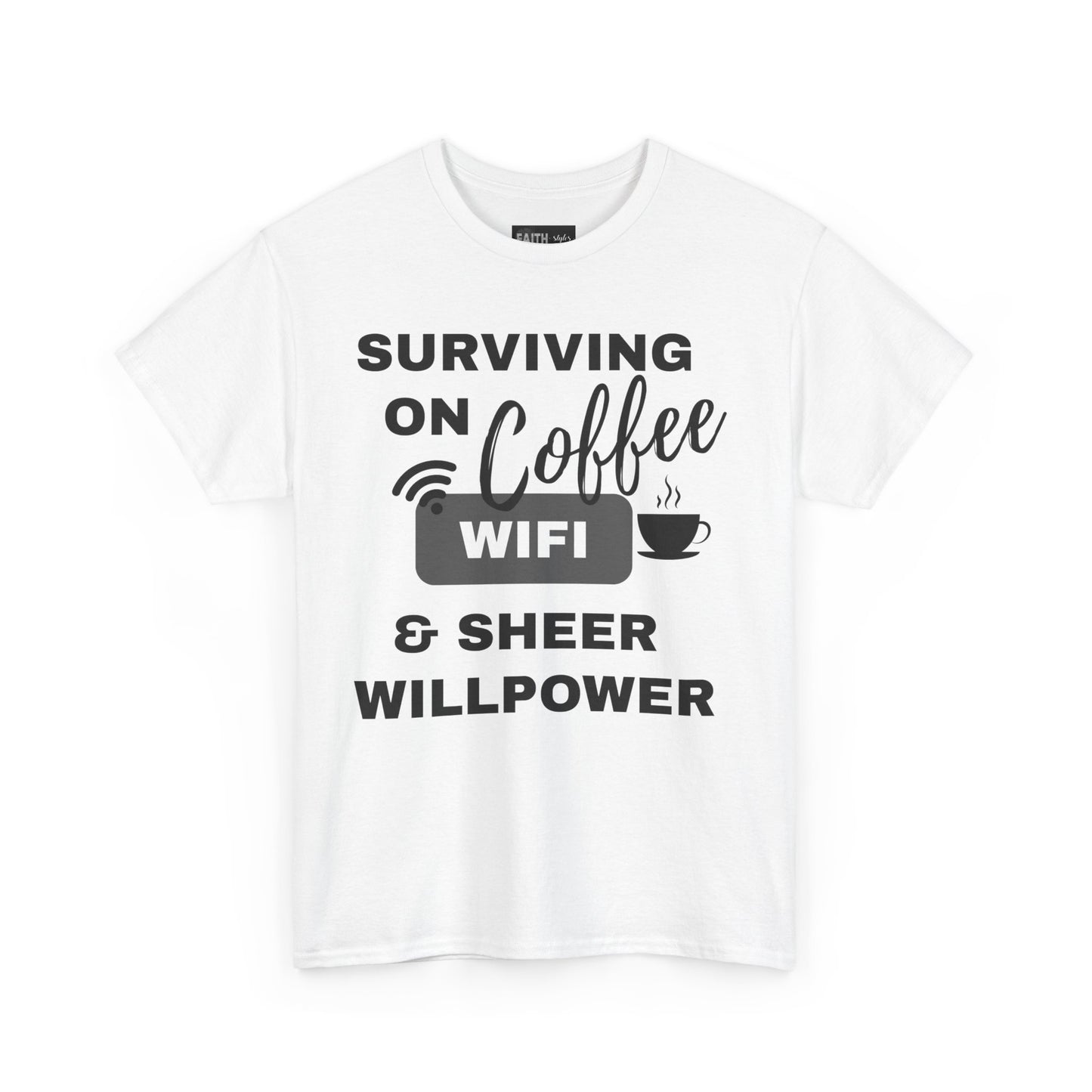 Surviving on Coffee Tee - Unisex Heavy Cotton Shirt, Funny Gift for Coffee Lovers, Perfect for Everyday Wear, Birthday & Holidays