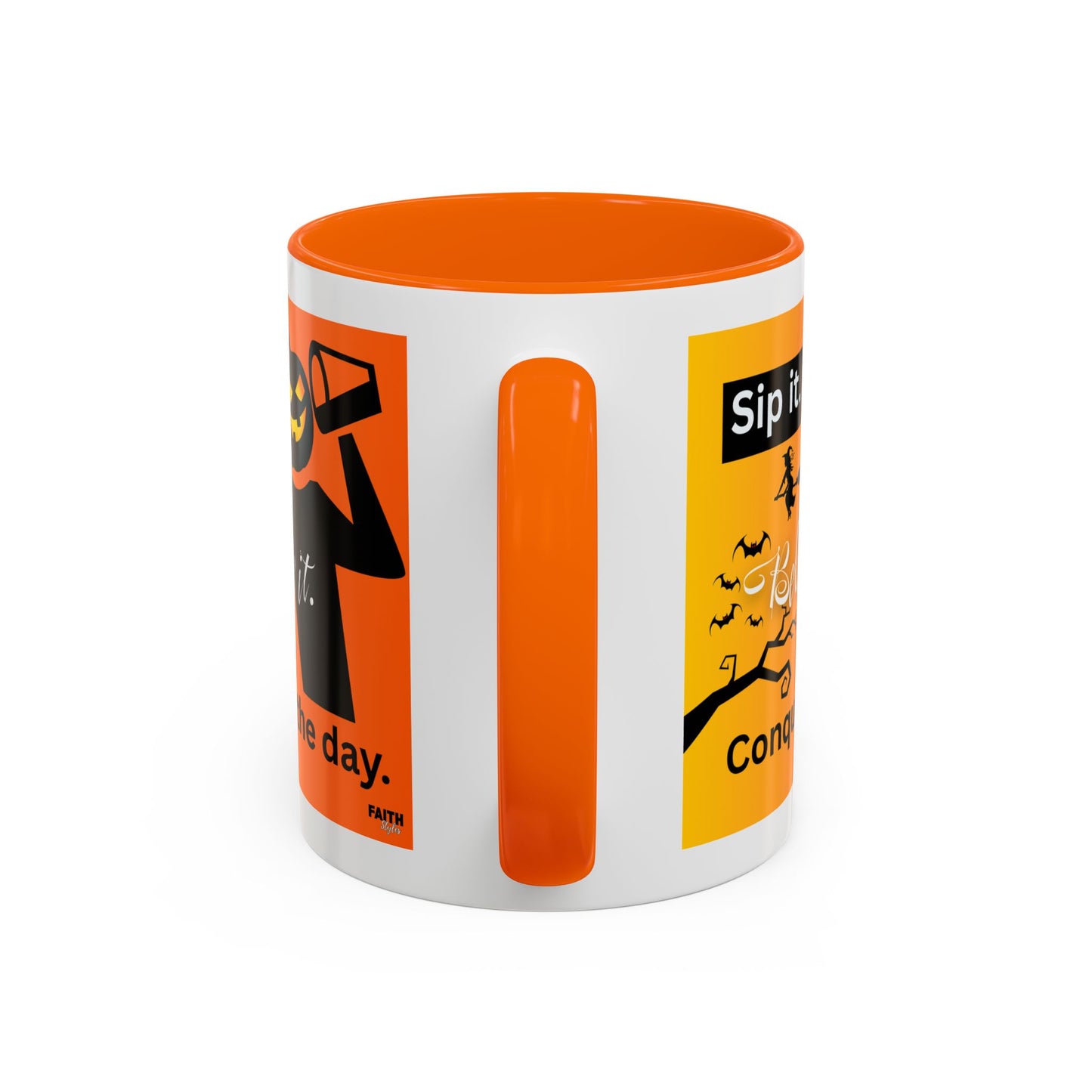 FaithStyles Halloween-Themed Coffee Mug, Sip It Believe It Conquer the Day, Fall Decor, Gift for Pumpkin Lovers, Autumn Kitchenware