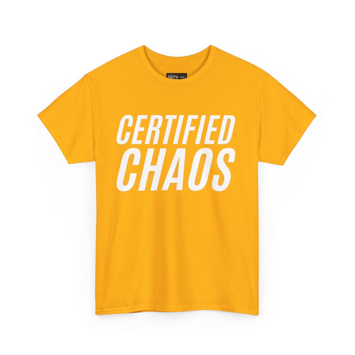 Certified Chaos Unisex Heavy Cotton Tee, Casual Tee, Graphic Tee, Trendy T-Shirt, Gift for Friends, Everyday Wear