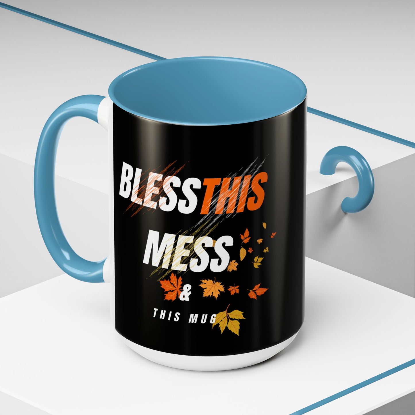 Bless This Mess Coffee Mug, Autumn Mug, Funny Mug Gift, Black Ceramic Mug, Fall Coffee Cup