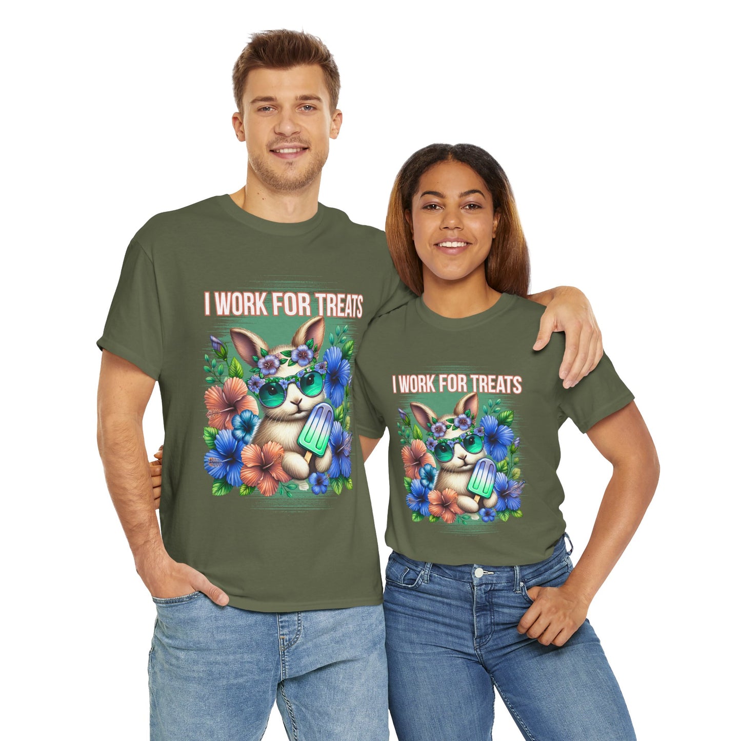 Cute Bunny Graphic Tee for Treat Lovers, Summer Fun Shirt, Animal Lover Gift, Cute Gift for Her, Floral T-Shirt