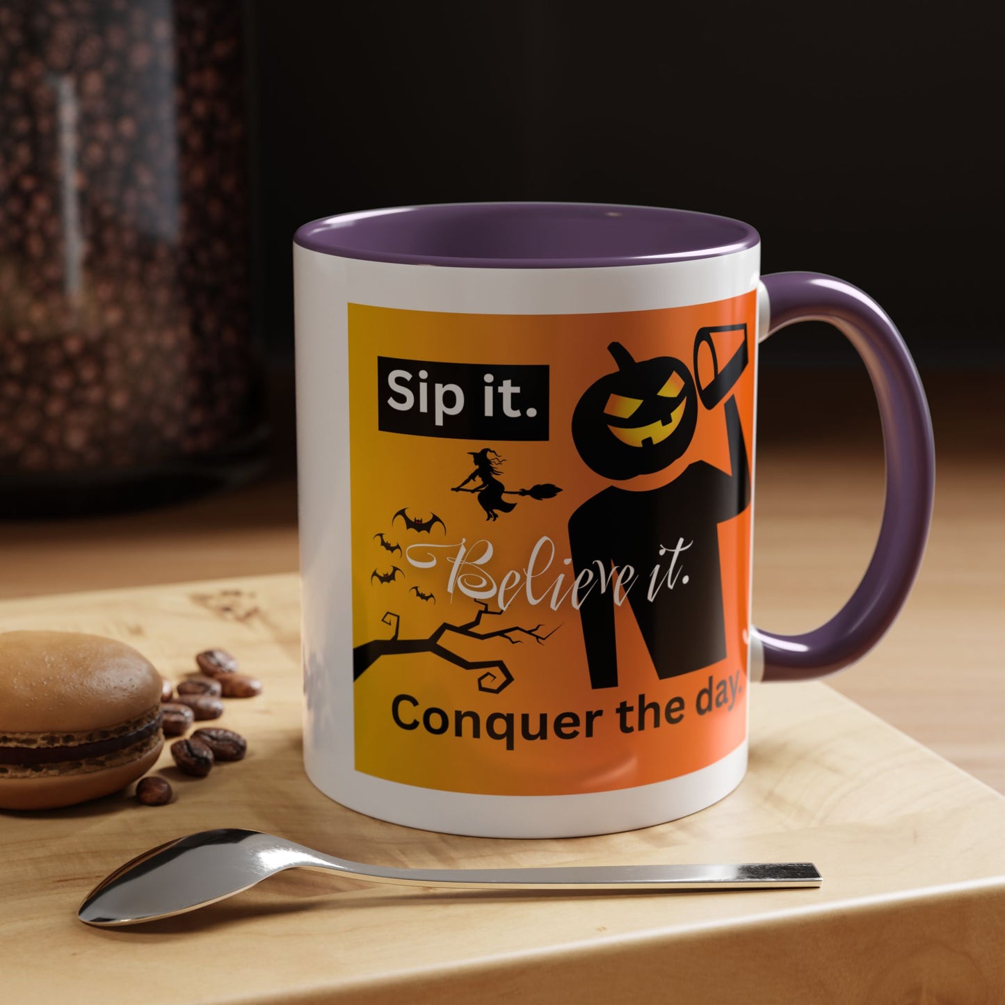Halloween-Themed Coffee Mug, Sip It Believe It Conquer the Day, Fall Decor, Gift for Pumpkin Lovers, Autumn Kitchenware