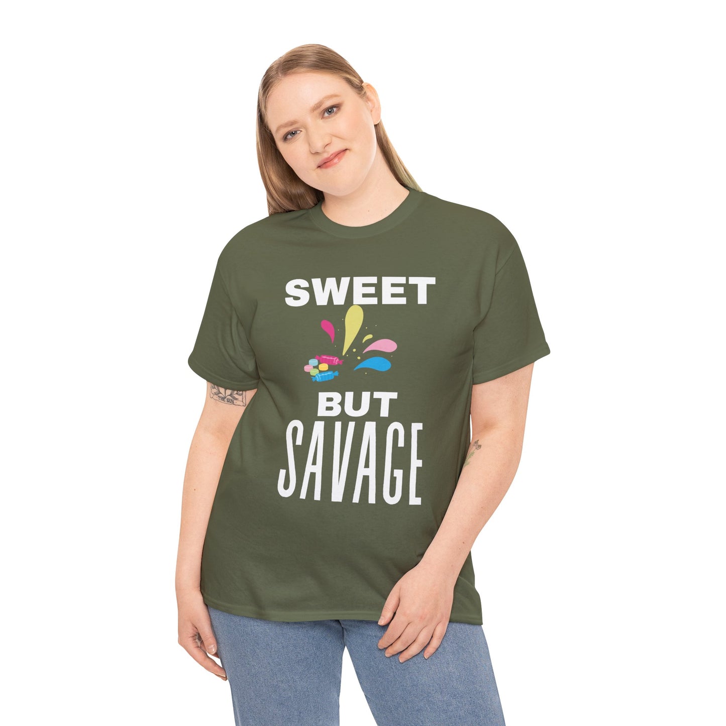 Sweet but Savage Grandma Cotton Tee | Fun Gift for Trendsetters, Everyday Wear, Birthday Party, and Casual Outings