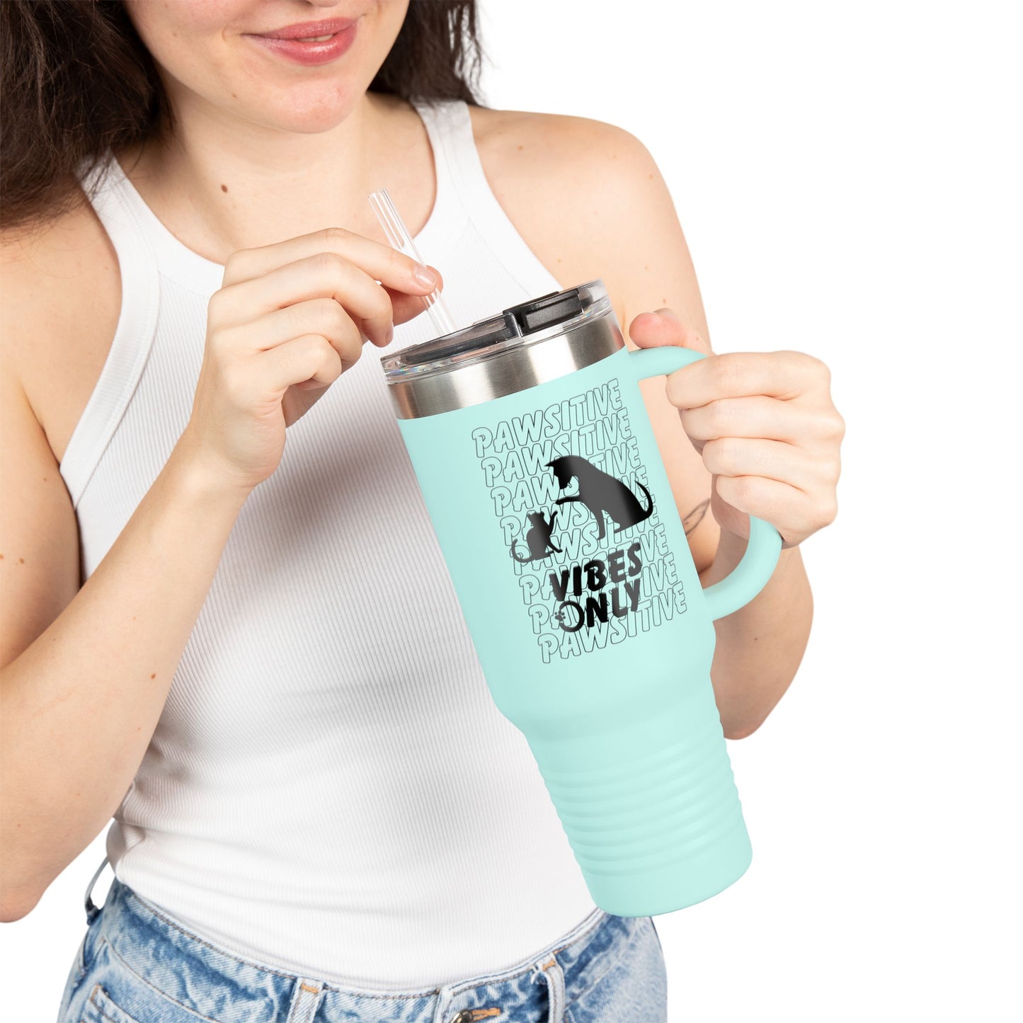 Insulated Travel Mug, 40oz-PAWSITIVE VIBES ONLY
