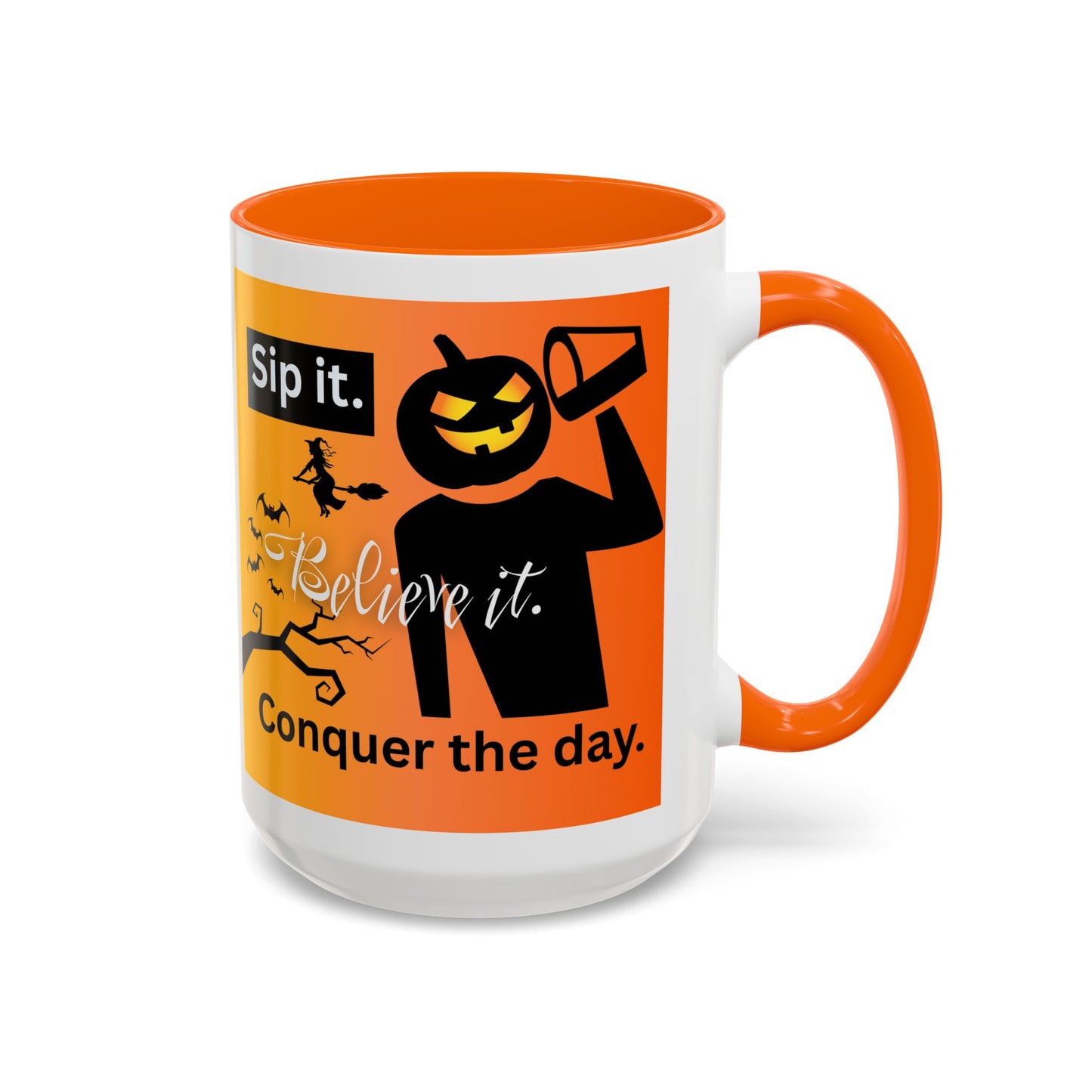 Halloween-Themed Coffee Mug, Sip It Believe It Conquer the Day, Fall Decor, Gift for Pumpkin Lovers, Autumn Kitchenware