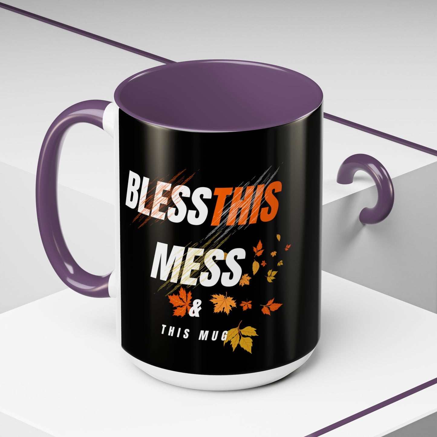 Bless This Mess Coffee Mug, Autumn Mug, Funny Mug Gift, Black Ceramic Mug, Fall Coffee Cup