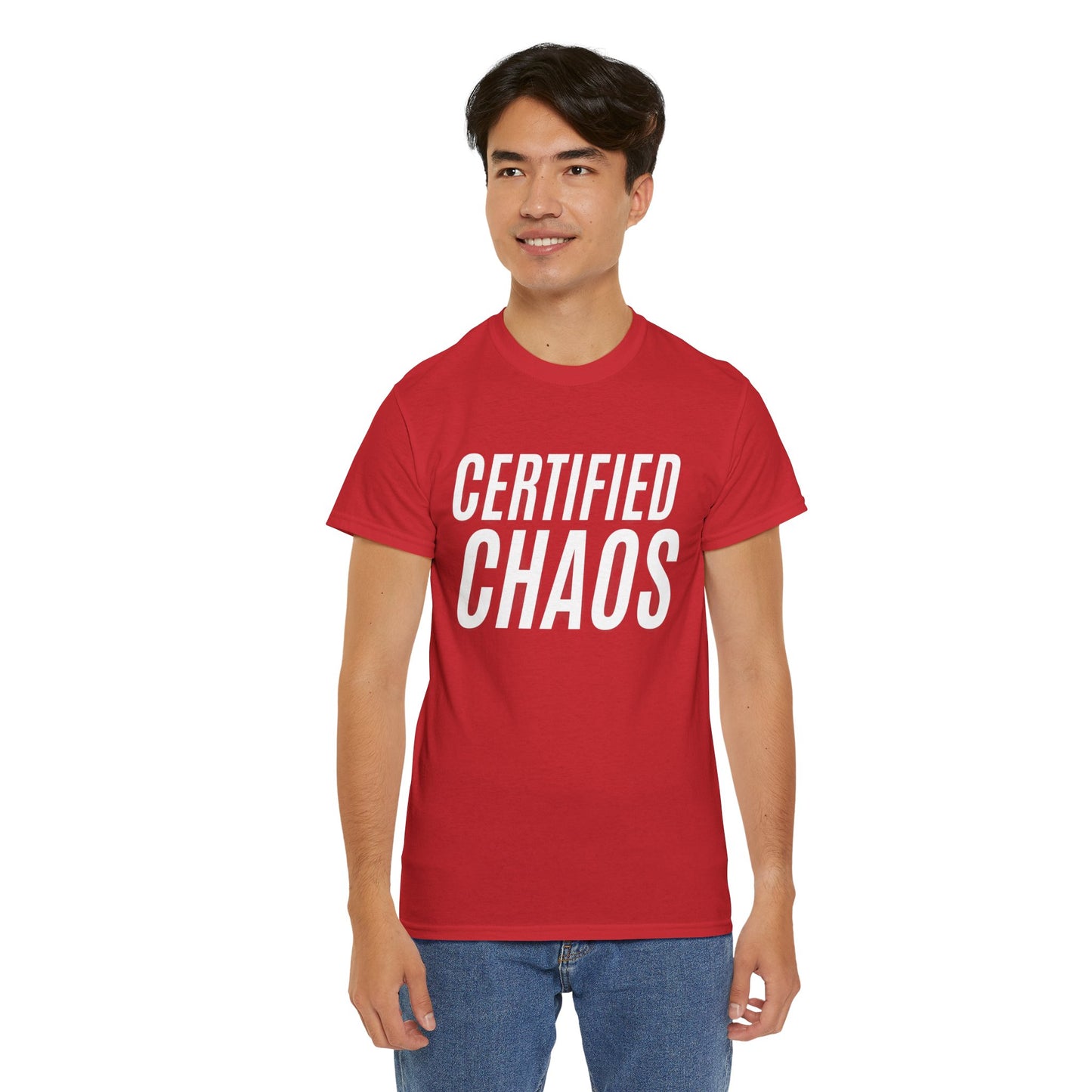 Certified Chaos Unisex Heavy Cotton Tee, Casual Tee, Graphic Tee, Trendy T-Shirt, Gift for Friends, Everyday Wear