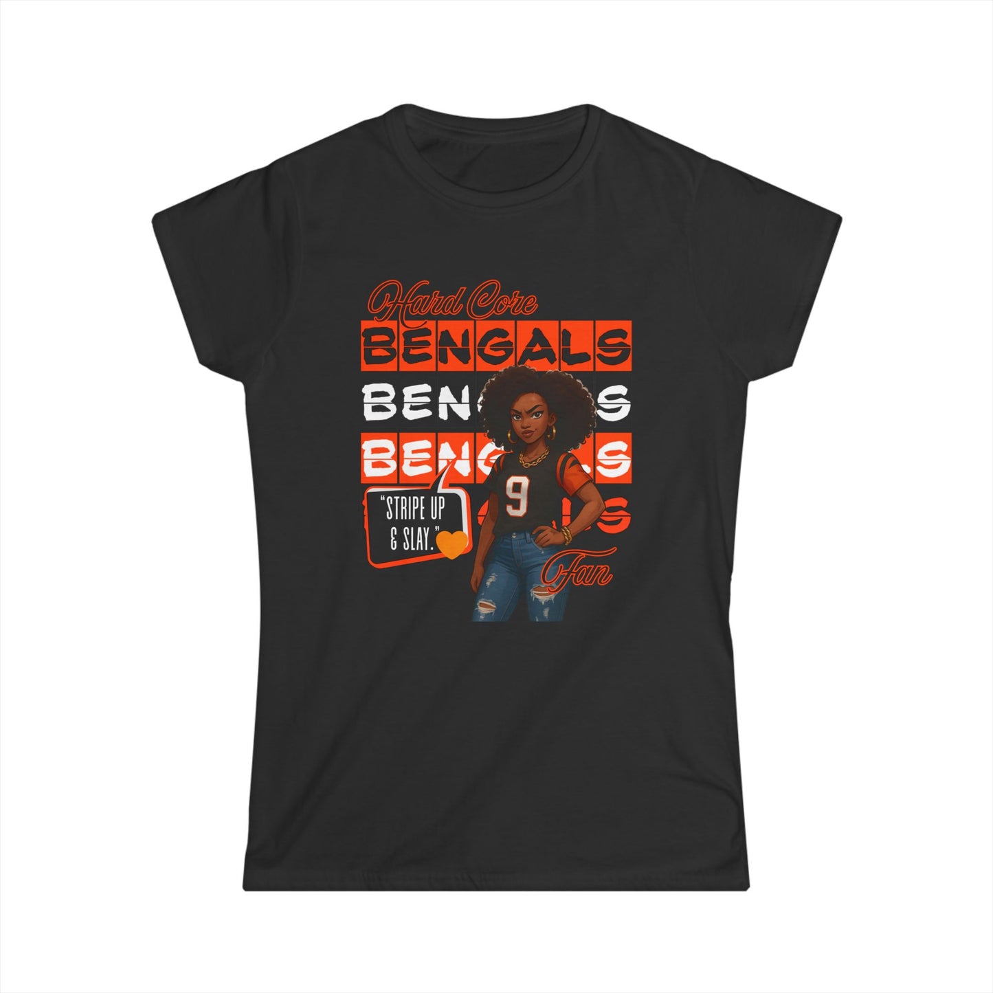 Hardcore Bengals Fan Women's Softstyle Tee, Game Day Shirt, Sports Apparel, Gift for Football Fans, Team Spirit Wear