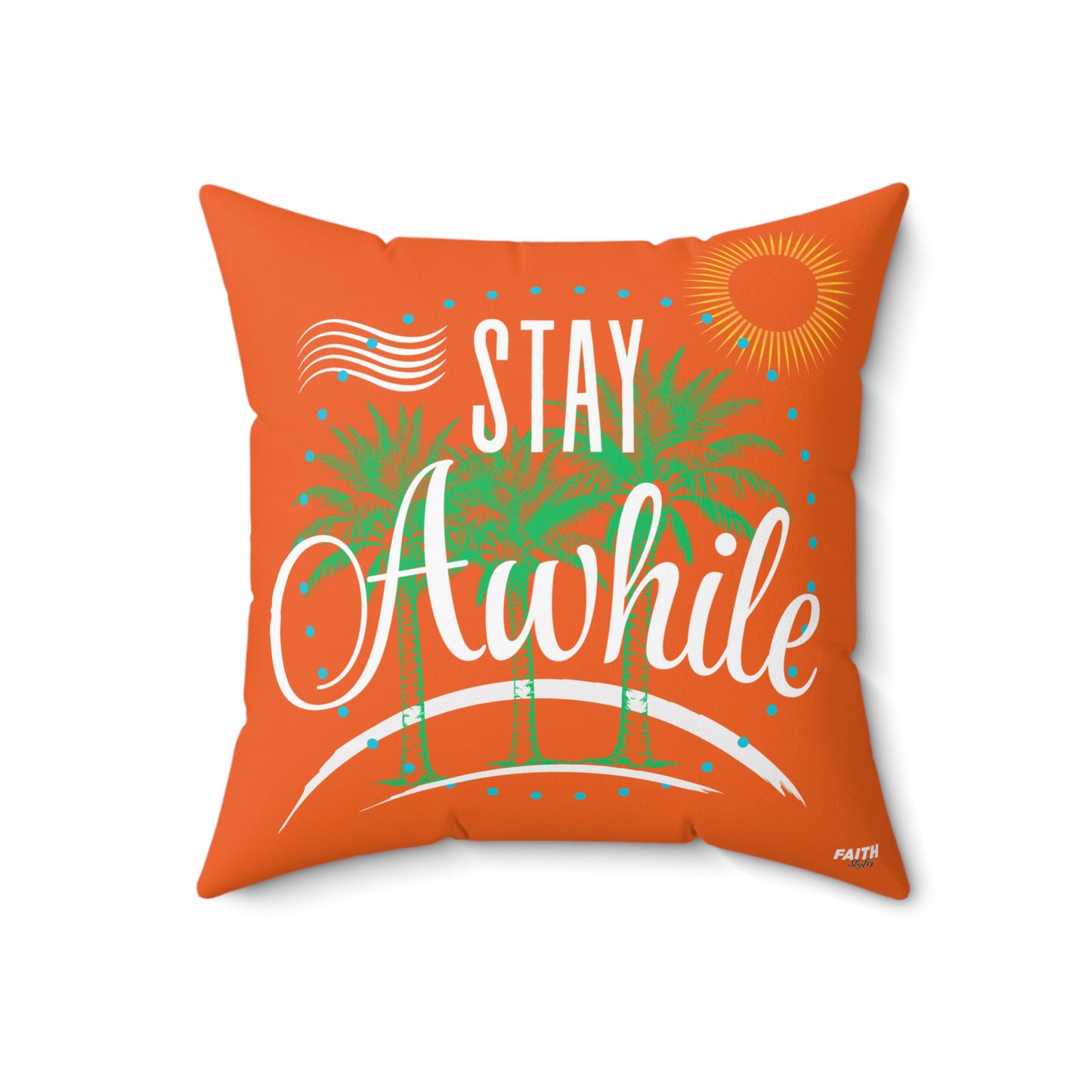 FaithStyles Autumn Tropical Stay Awhile Pillow, Beach Decor, Summer Vibes, Cozy Home Accent, Gift for Beach Lovers, Relaxation Decor
