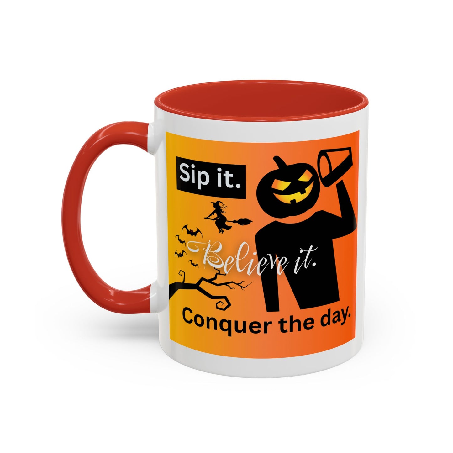 Halloween-Themed Coffee Mug, Sip It Believe It Conquer the Day, Fall Decor, Gift for Pumpkin Lovers, Autumn Kitchenware