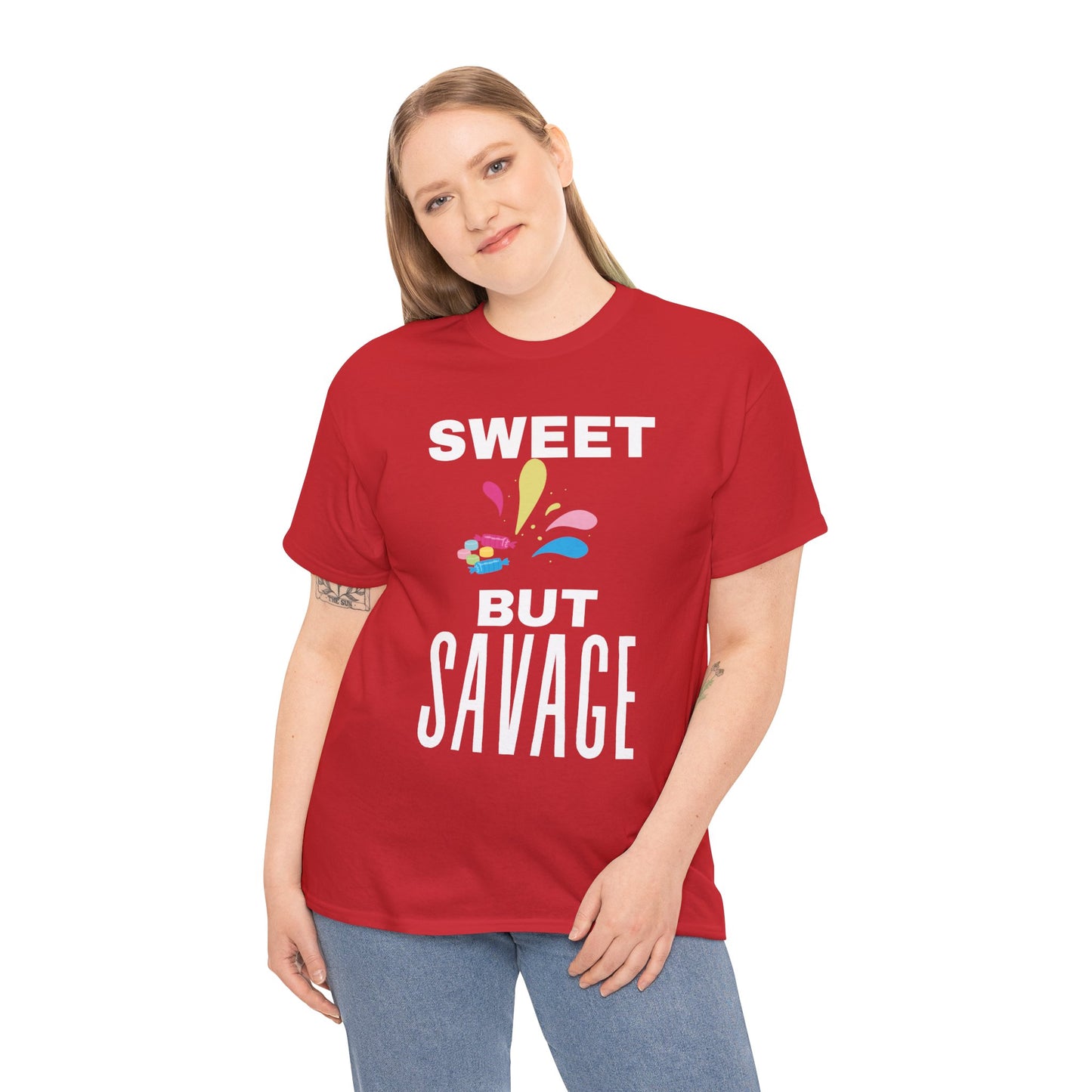 Sweet but Savage Grandma Cotton Tee | Fun Gift for Trendsetters, Everyday Wear, Birthday Party, and Casual Outings