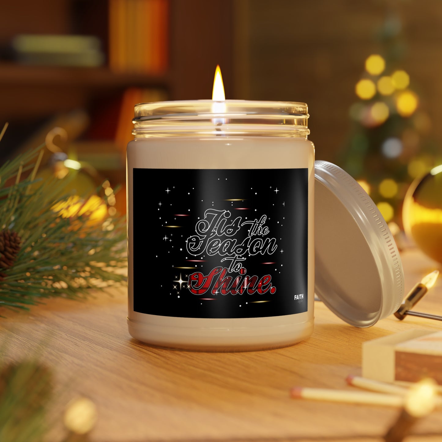 Holiday Soy Candle 9oz — "Tis the Season to Shine" Scented Jar