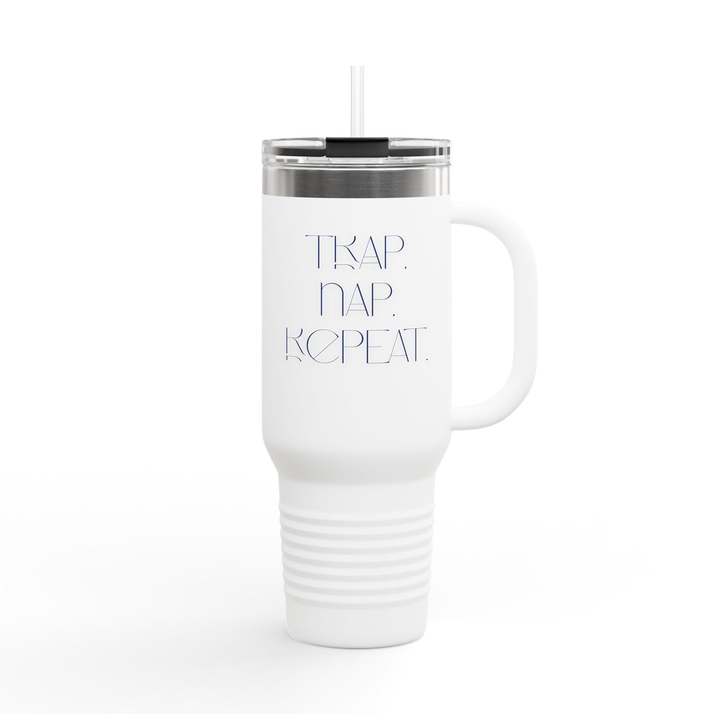FaithStyles “Trap. Nap. Repeat.” Insulated Travel Tumbler – Stainless Steel Mug with Straw