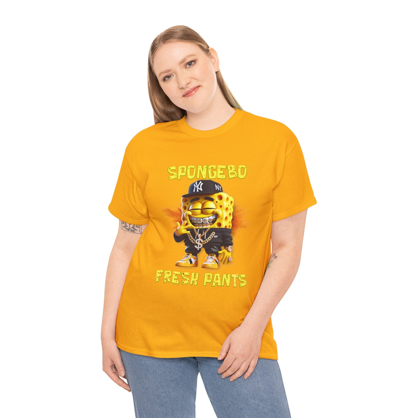 SpongeBo Fresh Pants Unisex Heavy Cotton Tee - Fun Graphic T-Shirt for Kids and Adults