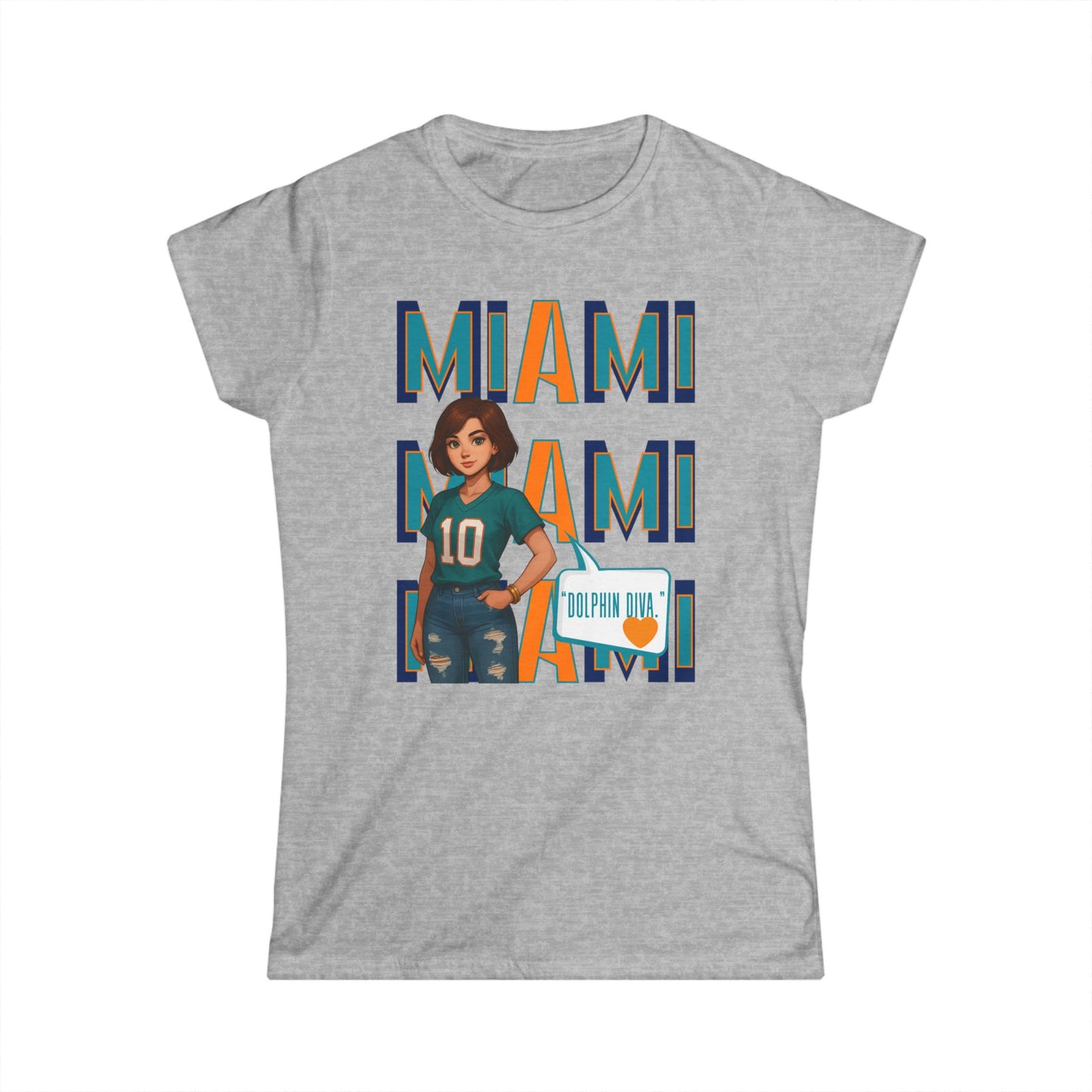 Miami Dolphins Women’s Softstyle Tee - Casual Sportswear, Game Day Outfit, Fan Apparel, Gift for Her, Miami Football Shirt