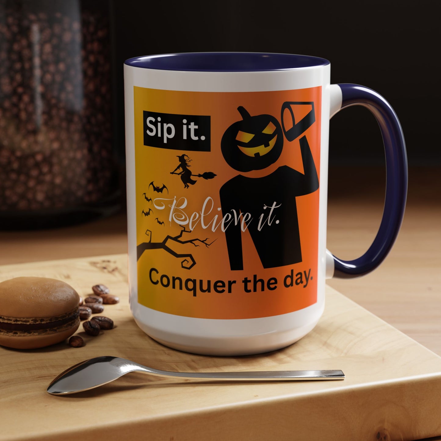 Halloween-Themed Coffee Mug, Sip It Believe It Conquer the Day, Fall Decor, Gift for Pumpkin Lovers, Autumn Kitchenware