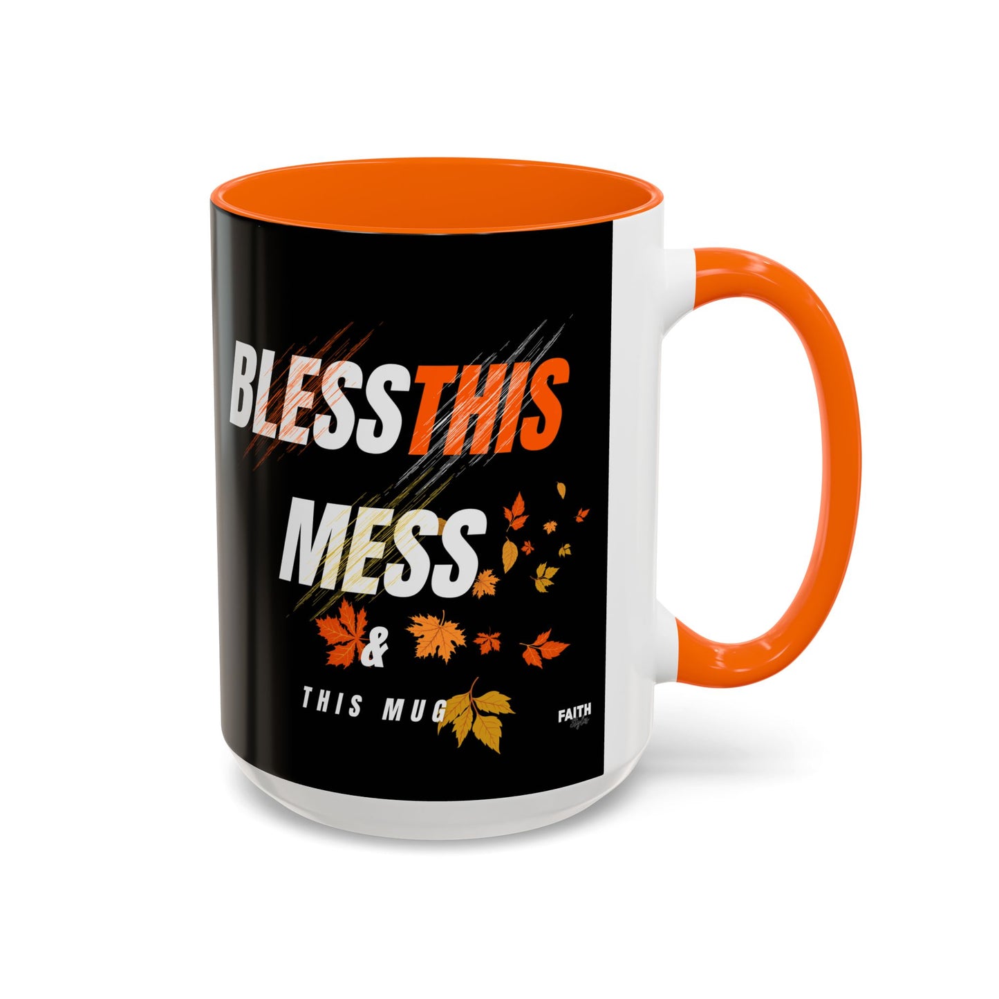FaithStyles Bless This Mess Coffee Mug, Autumn Mug, Funny Mug Gift, Black Ceramic Mug, Fall Coffee Cup