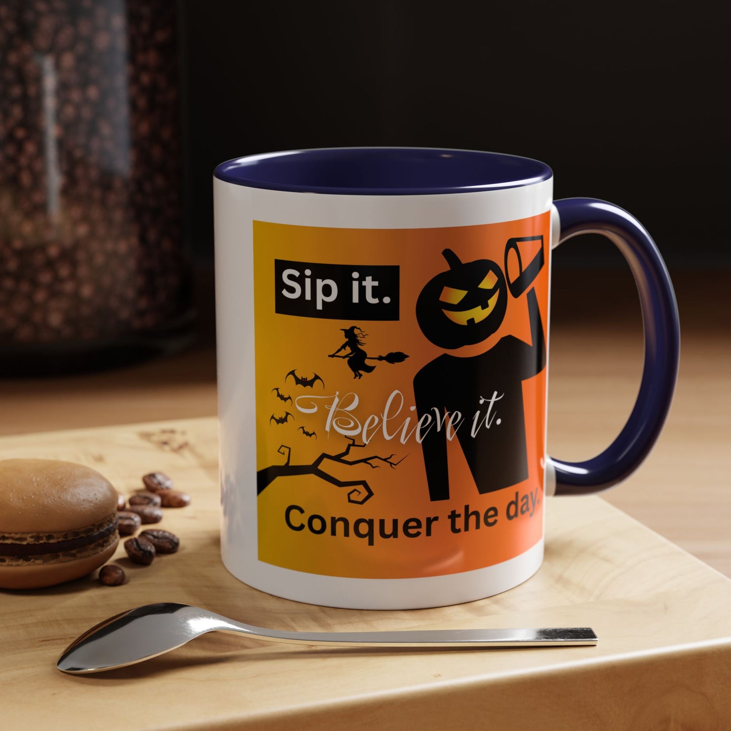 Halloween-Themed Coffee Mug, Sip It Believe It Conquer the Day, Fall Decor, Gift for Pumpkin Lovers, Autumn Kitchenware