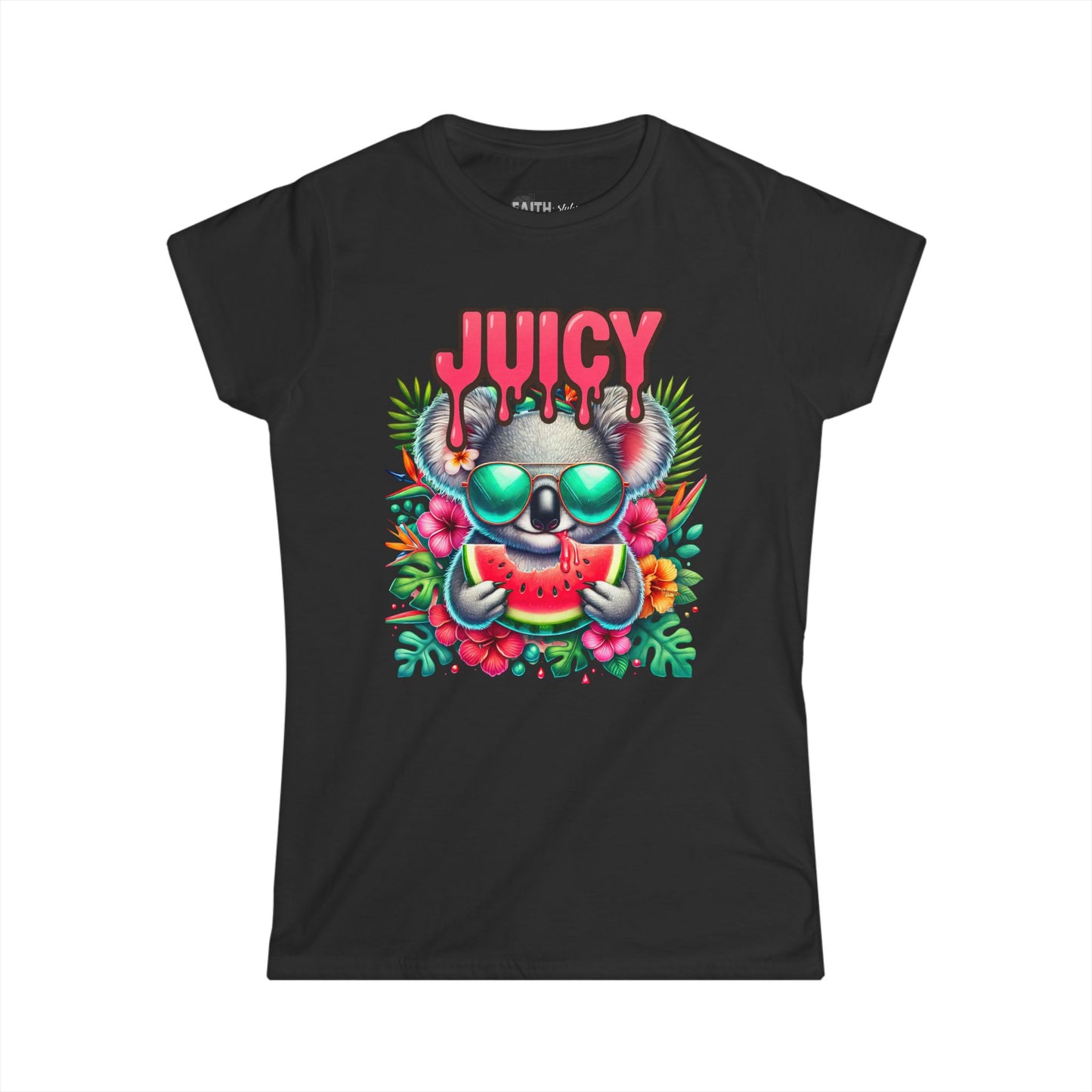 Juicy Koala Women's Softstyle Tee, Cute Summer Shirt, Casual Graphic Tee, Fun Gift for Friends, Tropical Vibe T-Shirt