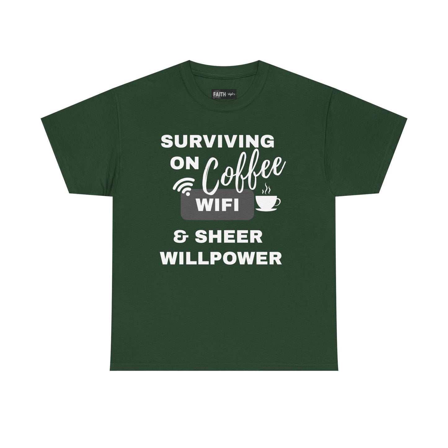 Surviving on Coffee Tee - Unisex Heavy Cotton Shirt, Funny Gift for Coffee Lovers, Perfect for Everyday Wear, Birthday & Holidays