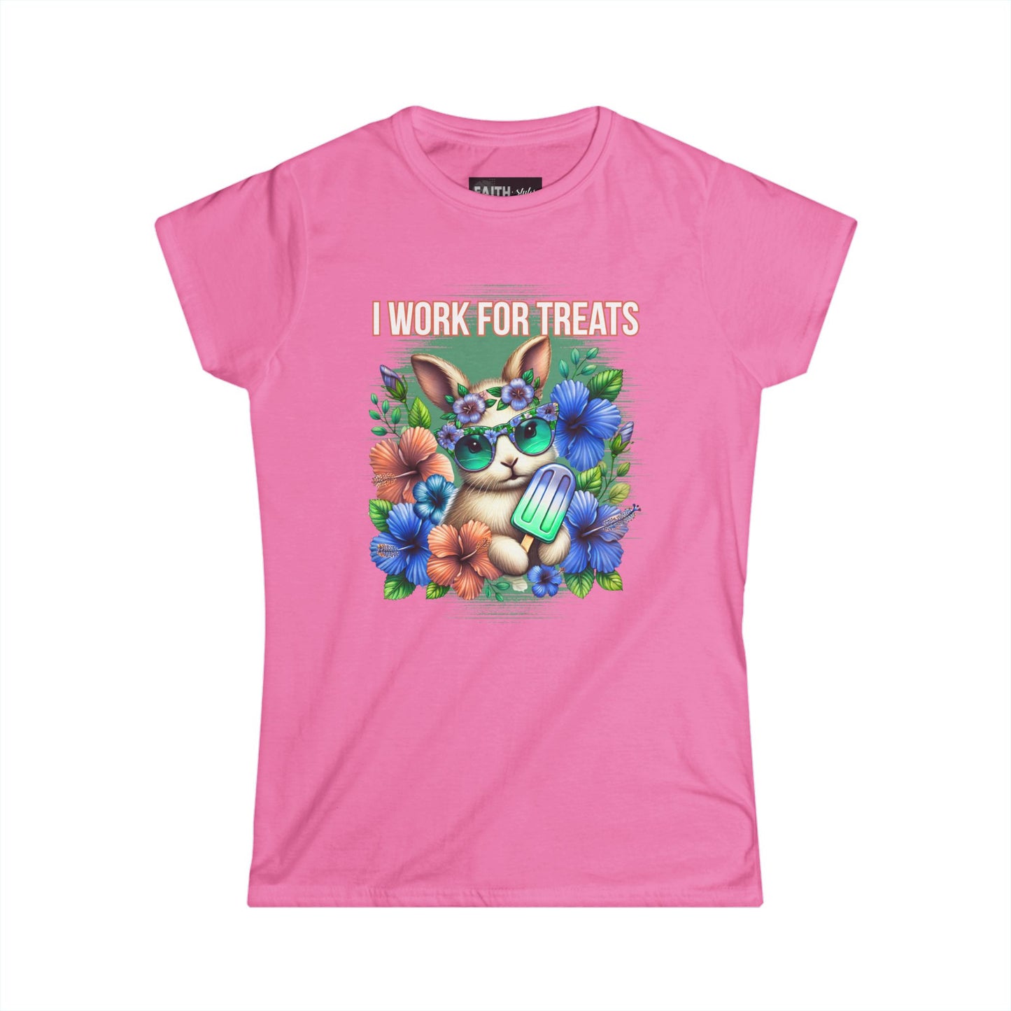 Women's Graphic Tee, I Work for Treats Dog Lover Shirt, Cute Pet T-Shirt, Floral Dog Art Tee, Gift for Dog Moms, Summer Tee