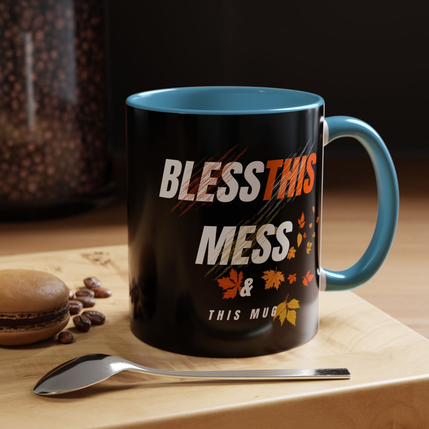 Bless This Mess Coffee Mug, Autumn Mug, Funny Mug Gift, Black Ceramic Mug, Fall Coffee Cup