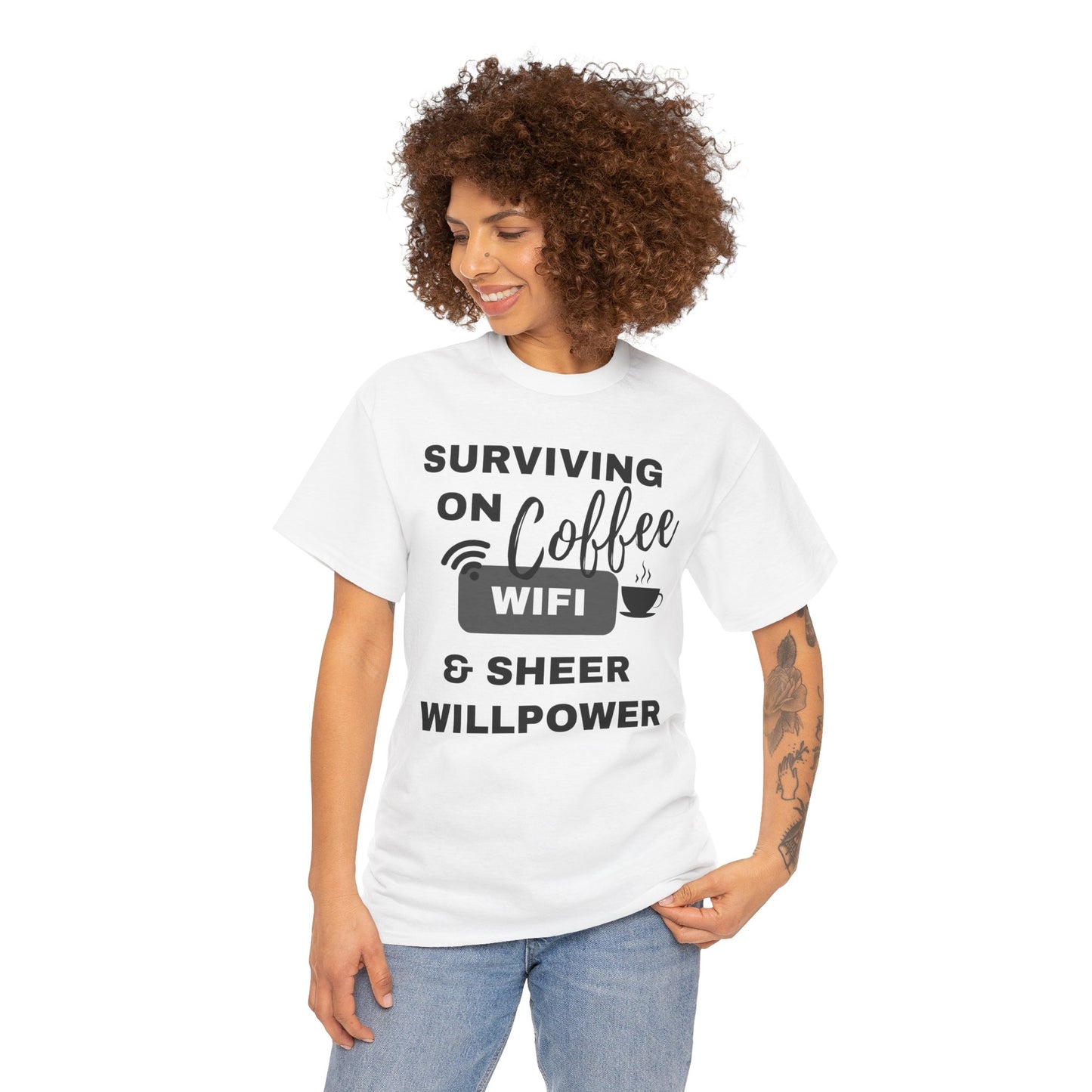 Surviving on Coffee Tee - Unisex Heavy Cotton Shirt, Funny Gift for Coffee Lovers, Perfect for Everyday Wear, Birthday & Holidays
