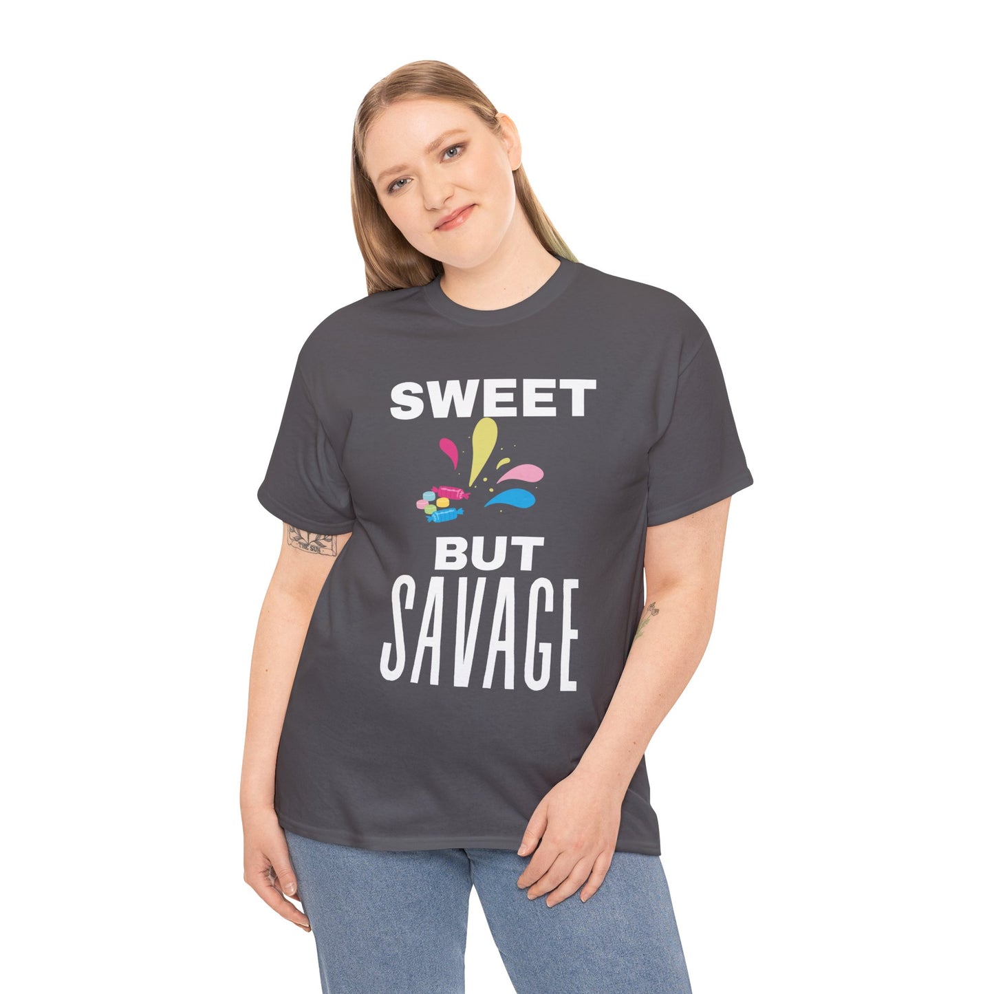 Sweet but Savage Grandma Cotton Tee | Fun Gift for Trendsetters, Everyday Wear, Birthday Party, and Casual Outings