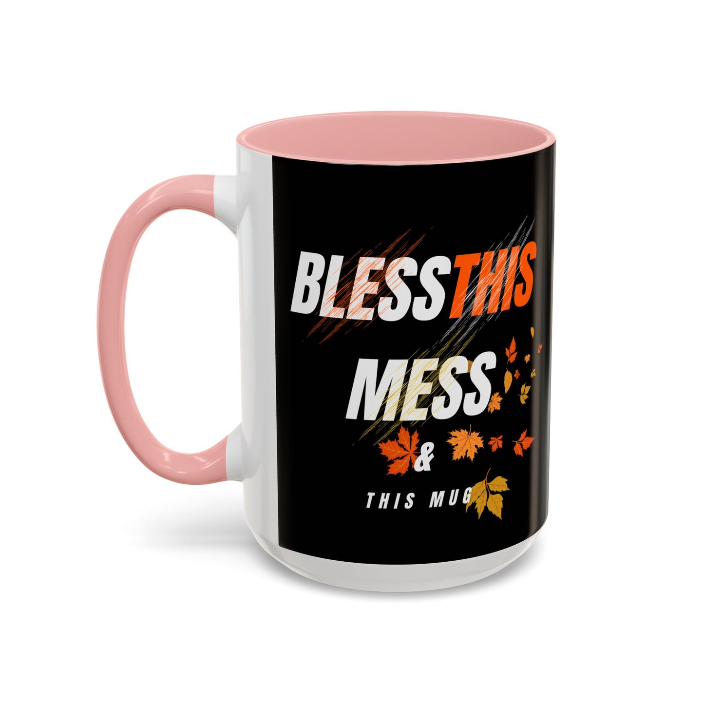 FaithStyles Bless This Mess Coffee Mug, Autumn Mug, Funny Mug Gift, Black Ceramic Mug, Fall Coffee Cup
