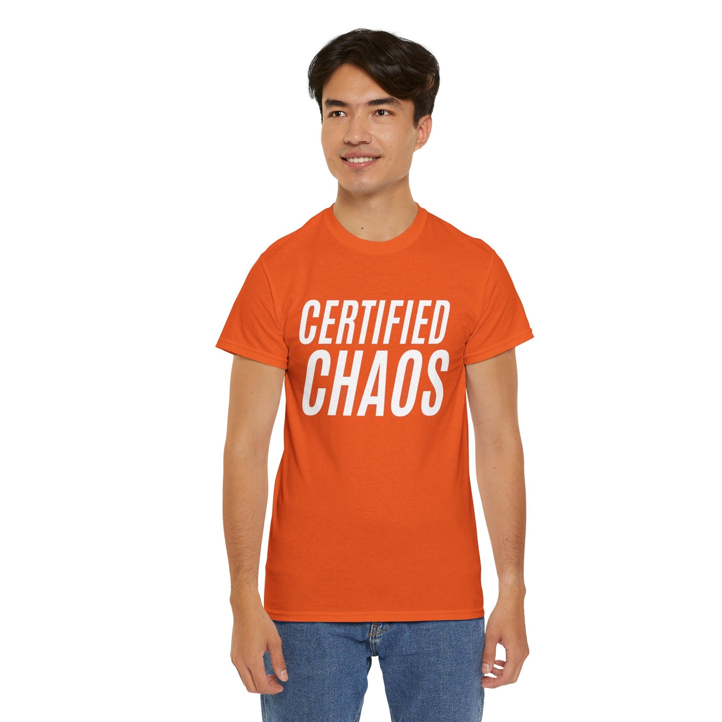 Certified Chaos Unisex Heavy Cotton Tee, Casual Tee, Graphic Tee, Trendy T-Shirt, Gift for Friends, Everyday Wear