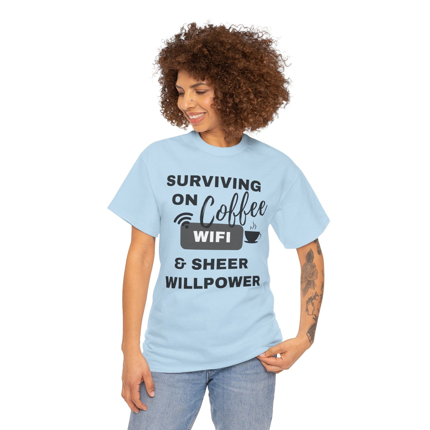 Surviving on Coffee Tee - Unisex Heavy Cotton Shirt, Funny Gift for Coffee Lovers, Perfect for Everyday Wear, Birthday & Holidays
