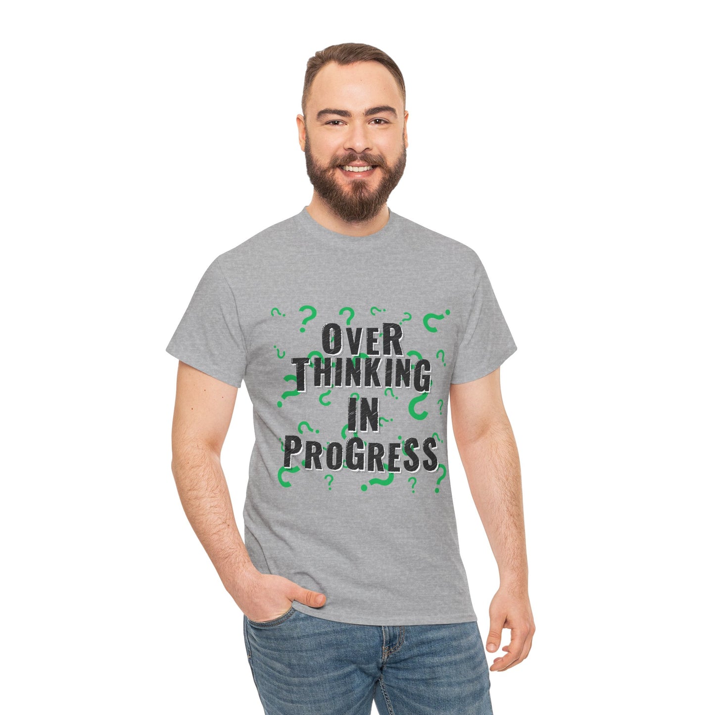 Overthinking in Progress Unisex Heavy Cotton Tee, Fun Graphic T-Shirt, Casual Wear, Gift for Thinkers, Relaxed Fit Tee