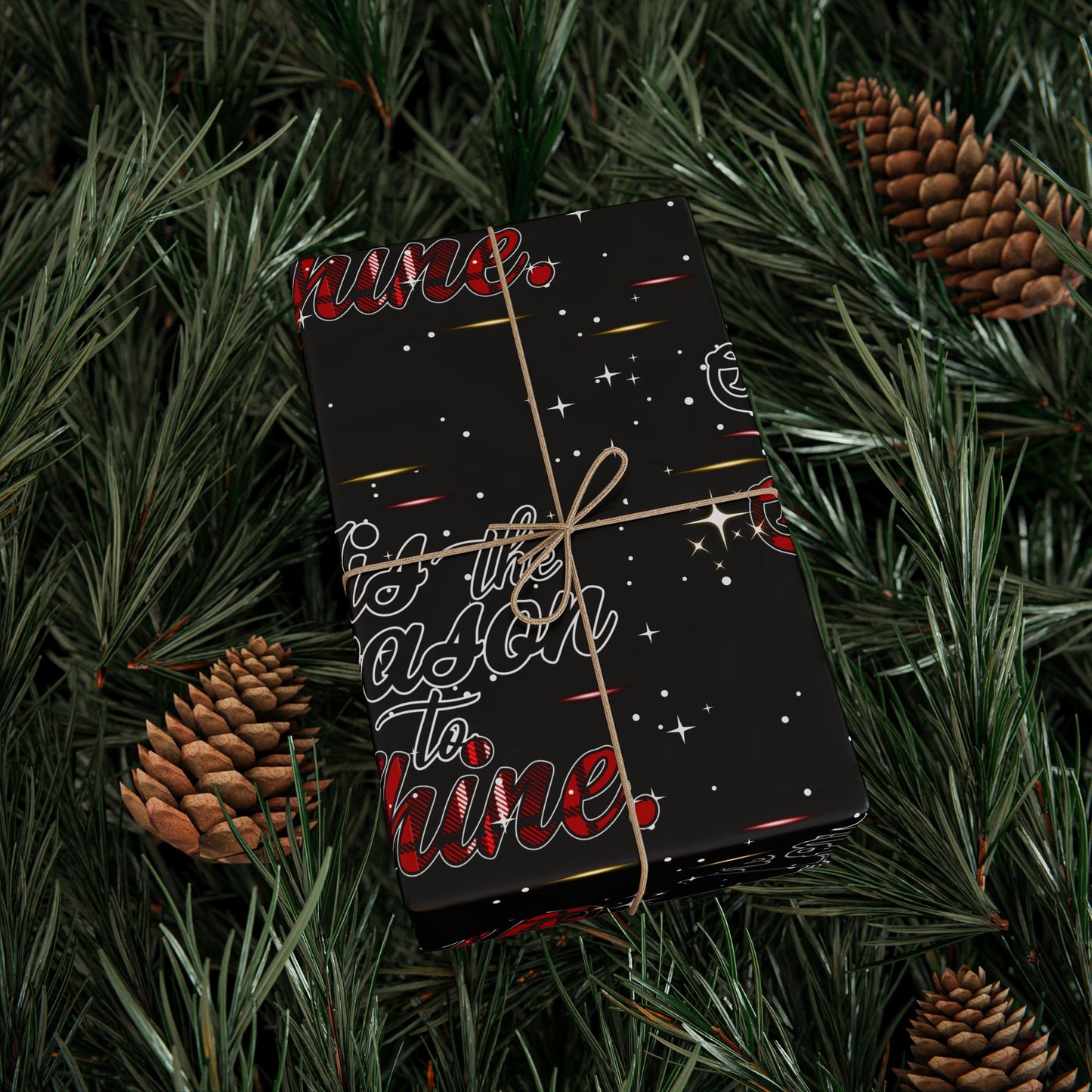 Wrapping Paper Roll — Black Space Pattern with Red 'Ho Ho Ho' Holiday Design