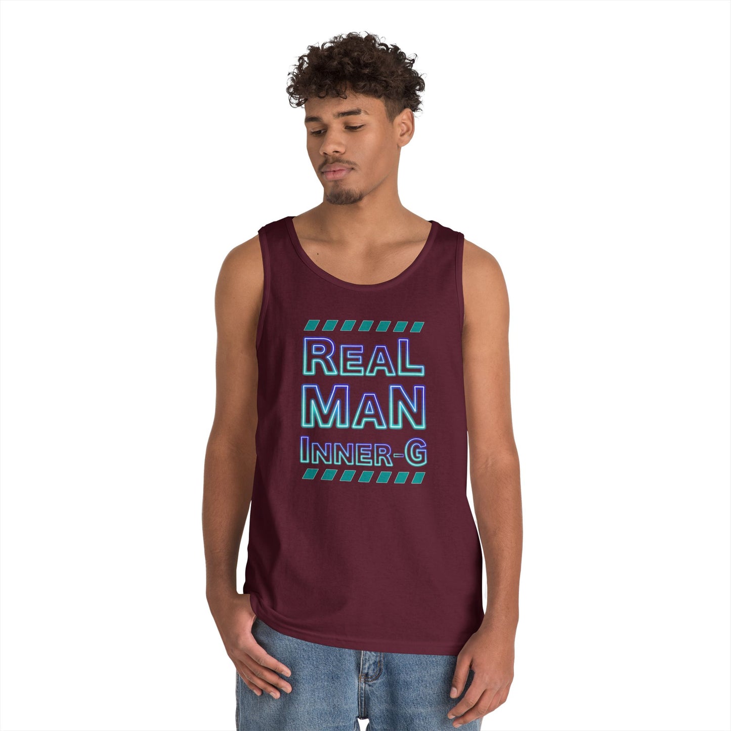 Real Man Inner G Unisex Heavy Cotton Tank Top, Motivational Gym Wear, Summer Fashion, Casual Outift, Gift for Him, Inspirational Tank