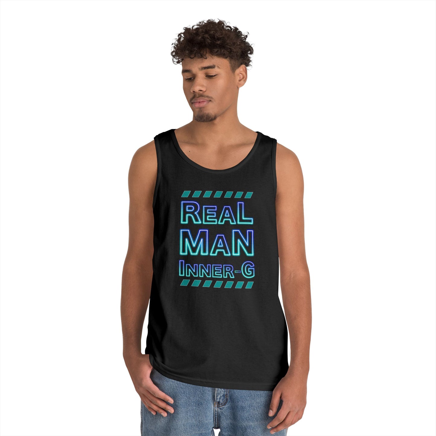 Real Man Inner G Unisex Heavy Cotton Tank Top, Motivational Gym Wear, Summer Fashion, Casual Outift, Gift for Him, Inspirational Tank