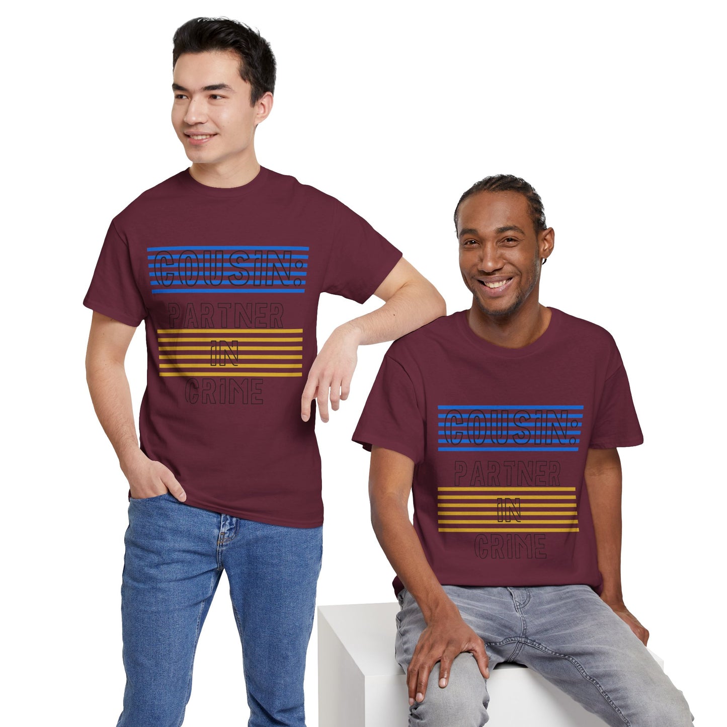 Cousins Partner in Crime Tee | Unisex Heavy Cotton T-Shirt for Family Gatherings, Cousin's Day, Gift for Cousins, Comfortable Casual Wear