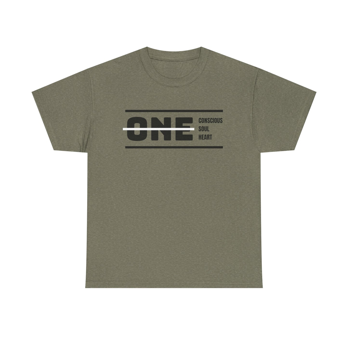 Male's Heavy Cotton Tee - 'ONE' Conscious Soul Heart | Casual Apparel, Gift for Mindfulness, Inspirational Wear, Summer Tee, Everyday Style