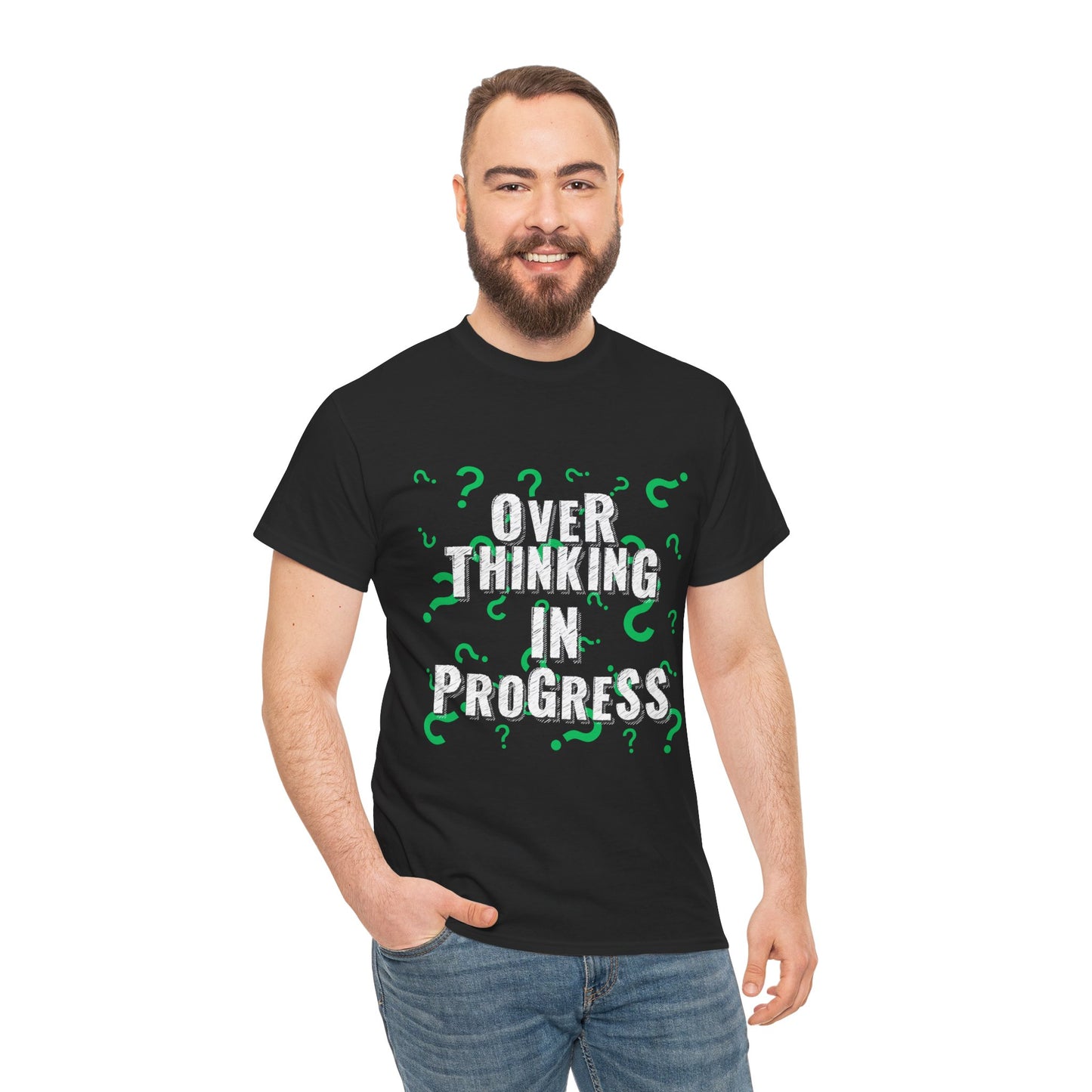 Overthinking in Progress Unisex Heavy Cotton Tee, Fun Graphic T-Shirt, Casual Wear, Gift for Thinkers, Relaxed Fit Tee