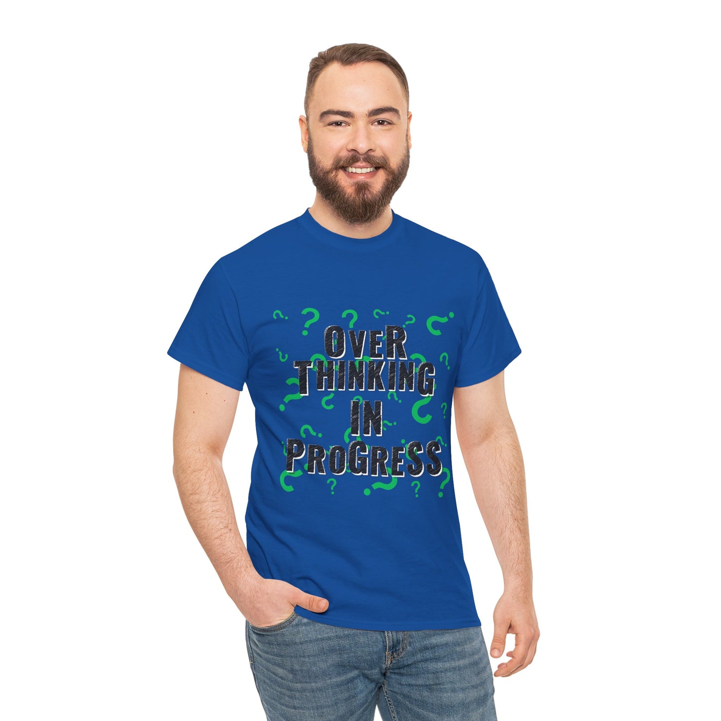 Overthinking in Progress Unisex Heavy Cotton Tee, Fun Graphic T-Shirt, Casual Wear, Gift for Thinkers, Relaxed Fit Tee