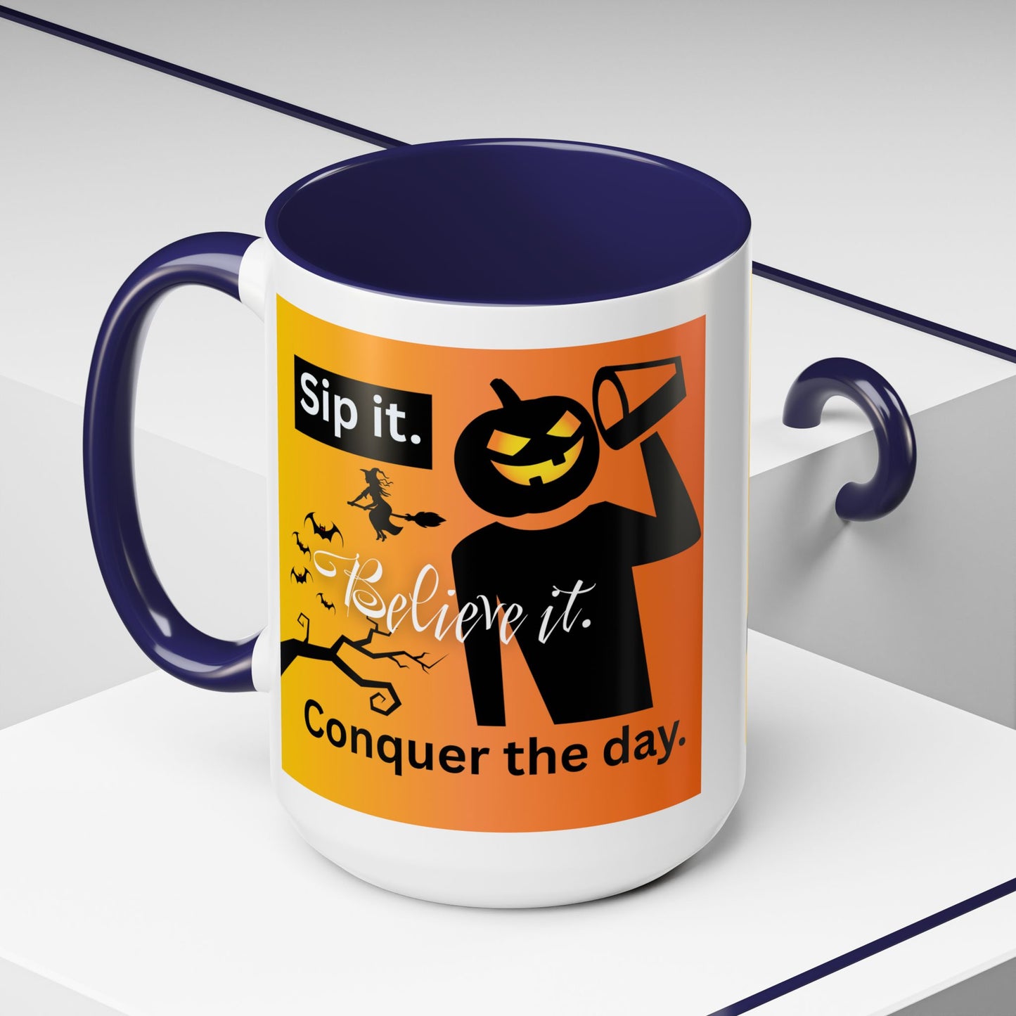 Halloween-Themed Coffee Mug, Sip It Believe It Conquer the Day, Fall Decor, Gift for Pumpkin Lovers, Autumn Kitchenware