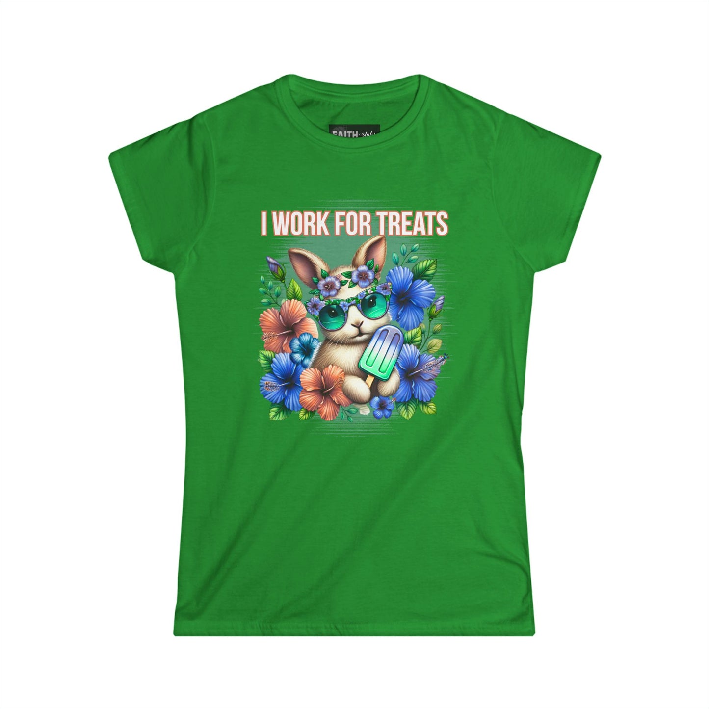 Women's Graphic Tee, I Work for Treats Dog Lover Shirt, Cute Pet T-Shirt, Floral Dog Art Tee, Gift for Dog Moms, Summer Tee