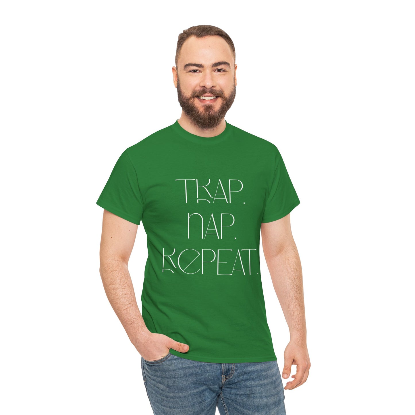 Unisex Heavy Cotton Tee - 'Trap. Nap. Repeat.' Motivational Shirt for Relaxation and Leisure