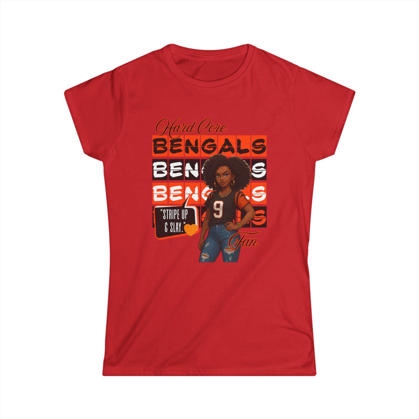 Hardcore Bengals Fan Women's Softstyle Tee, Game Day Shirt, Sports Apparel, Gift for Football Fans, Team Spirit Wear