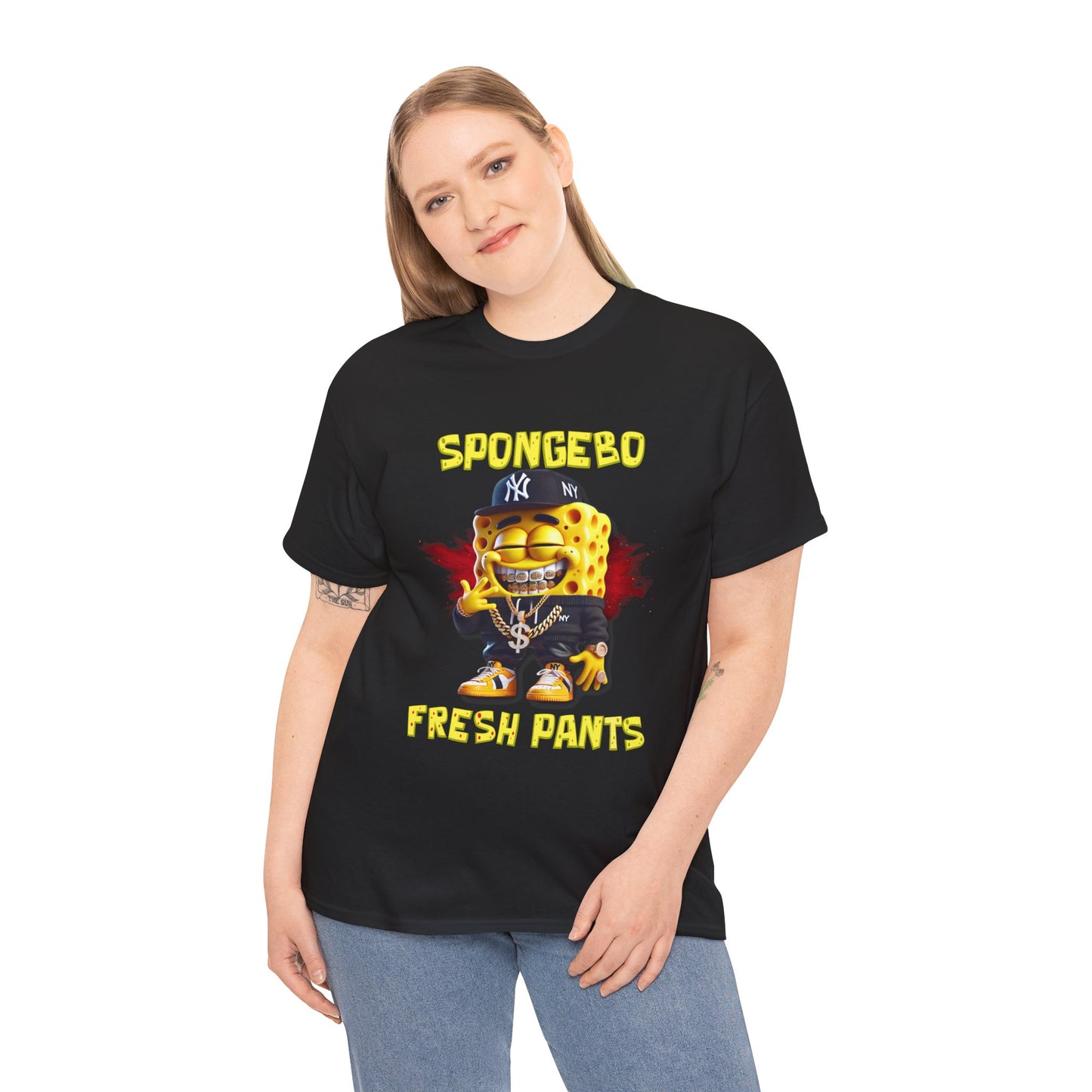SpongeBo Fresh Pants Unisex Heavy Cotton Tee - Fun Graphic T-Shirt for Kids and Adults