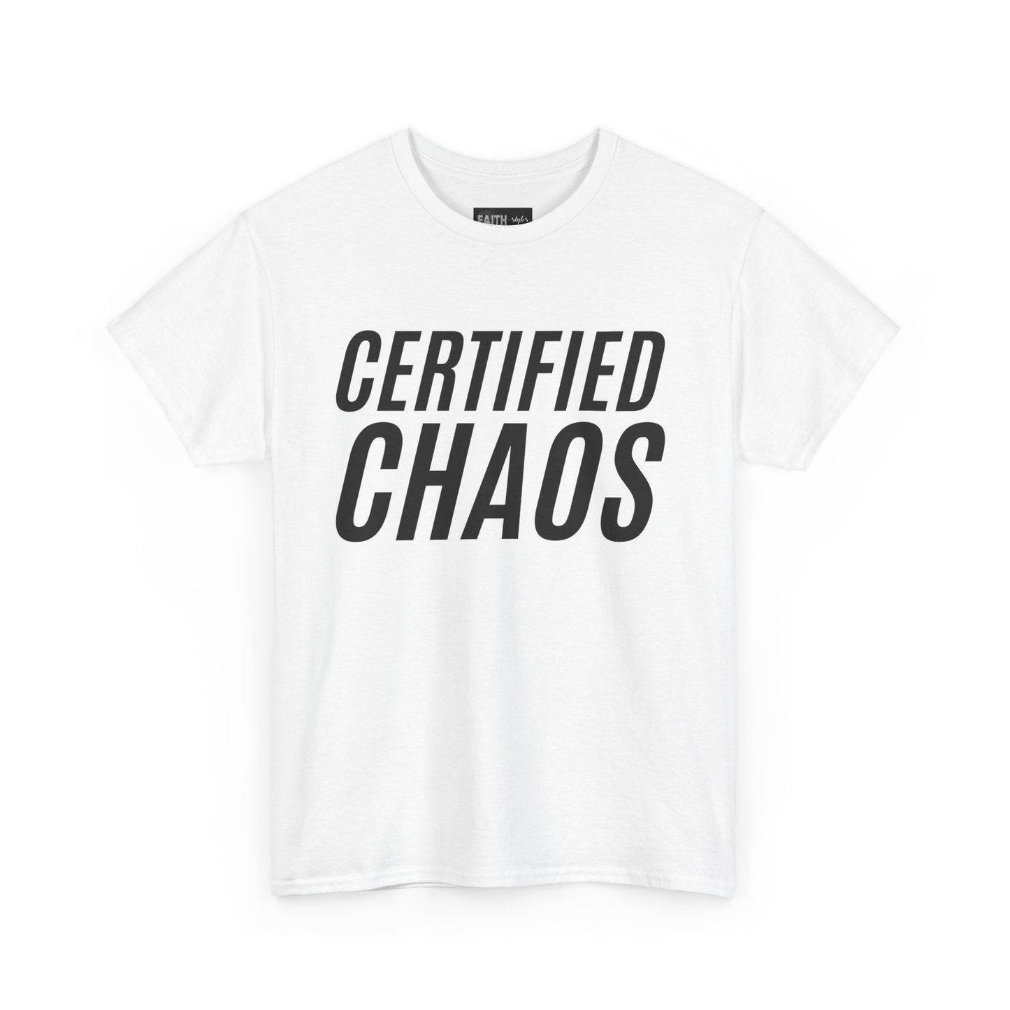 Certified Chaos Unisex Heavy Cotton Tee, Casual Tee, Graphic Tee, Trendy T-Shirt, Gift for Friends, Everyday Wear