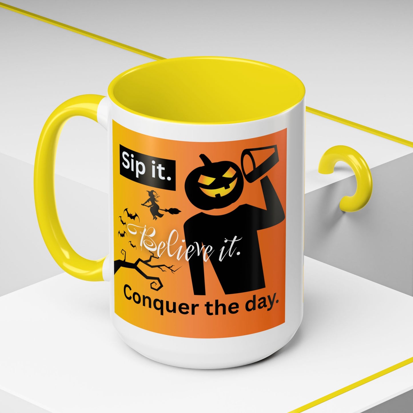 Halloween-Themed Coffee Mug, Sip It Believe It Conquer the Day, Fall Decor, Gift for Pumpkin Lovers, Autumn Kitchenware