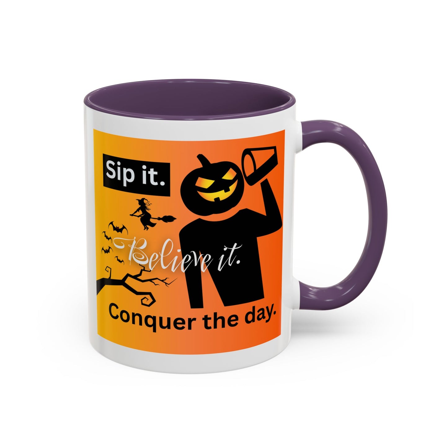 Halloween-Themed Coffee Mug, Sip It Believe It Conquer the Day, Fall Decor, Gift for Pumpkin Lovers, Autumn Kitchenware